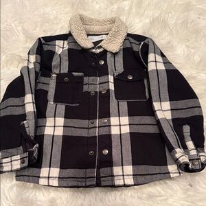 Zara Kids Black and White Plaid Jean Jacket